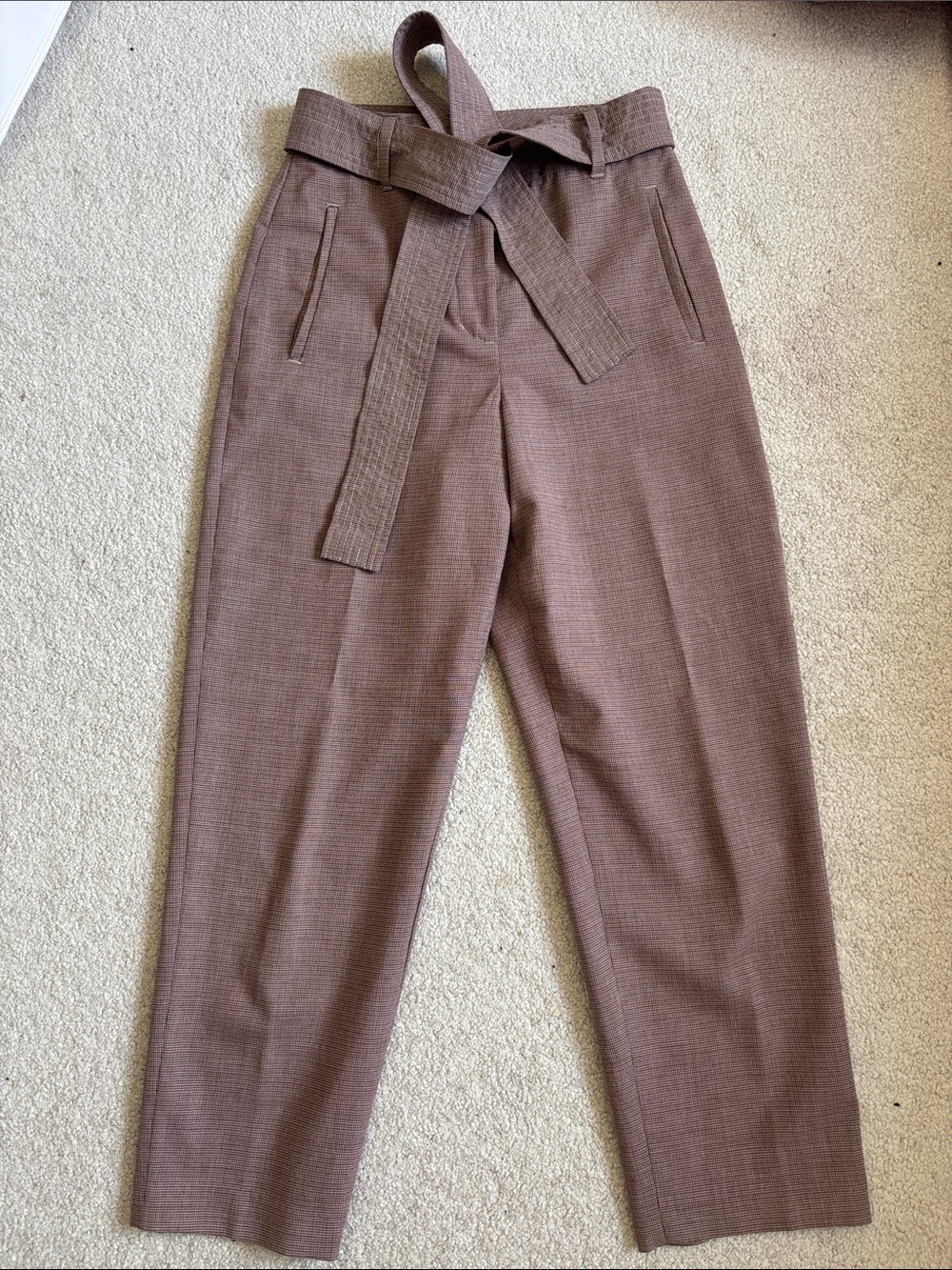 Wilfred Tailored Houndstooth Waistband Trousers — Beige and Red